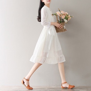 Đầm ren cổ trụ kèm hình thật