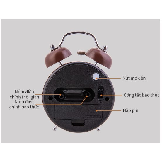 Đồng hồ báo thức dạ quang Deli - Khung thép không gỉ - 9024