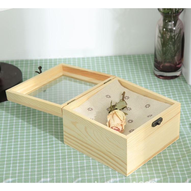 Hộp gỗ thông sấy, hộp đựng quà 20x20x8.5cm đựng hoa khô, hộp trồng cây, đèn lightbox, đèn giấy, hộp vẽ resin