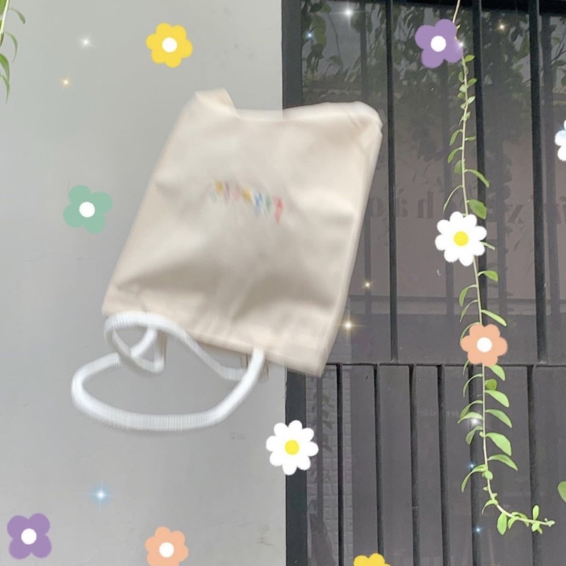 Túi tote vải bố canvas dây thừng LIBERTE trắng kem đứng form