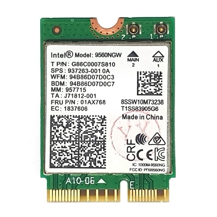 Card wifi chuẩn AC MU-MIMO 1.73Gbps tích hợp bluetooth 5.0 Intel 9560NGW PK04