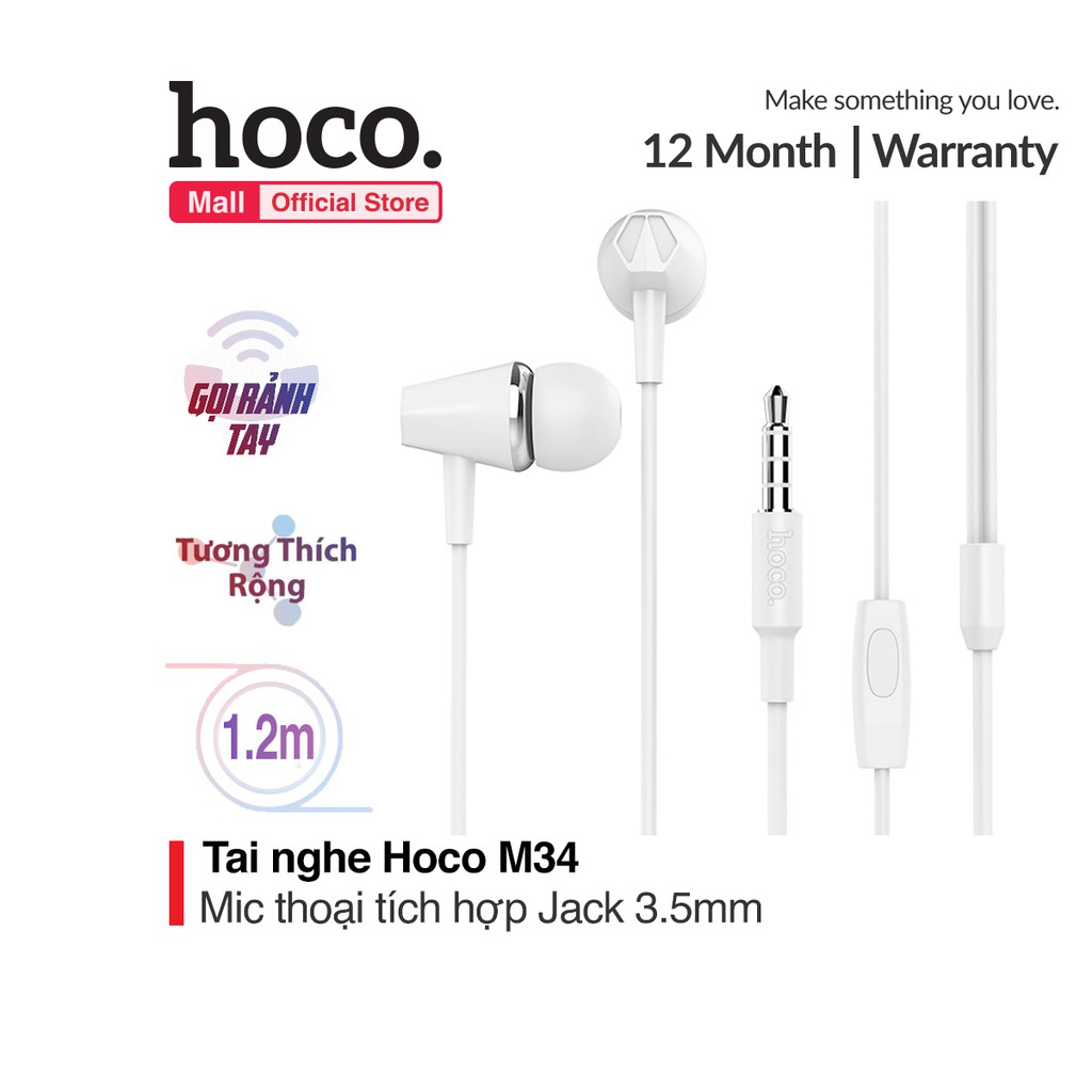 Tai Nghe Nhét Tai Hoco M34 Super Bass tương thích các dòng điện thoại jack 3.5mm