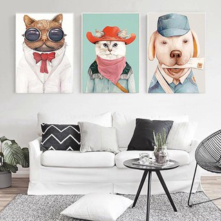 Bộ 3 tranh canvas treo tường mèo chó đáng yêu - 30 x 45 cm x 3 tranh