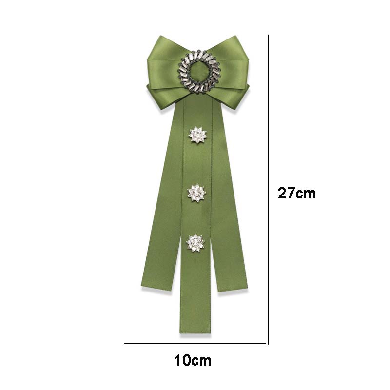 Cà Vạt Nơ Đeo Cổ Màu Xanh Ô Liu Đính Pha Lê Kèm Ghim Cài Áo Cho Nữ