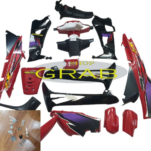 Bộ dàn áo xe Wave ZX - Wave 110 - Wave Thái nhựa ABS màu Đỏ Cờ - Bộ ốc ráp dàn áo xe Wave ZX - SPG-DGZx