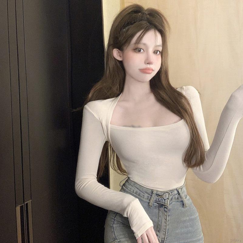 Áo kiểu tay dài cổ vuông màu sắc thanh lịch thời trang dành cho nữ