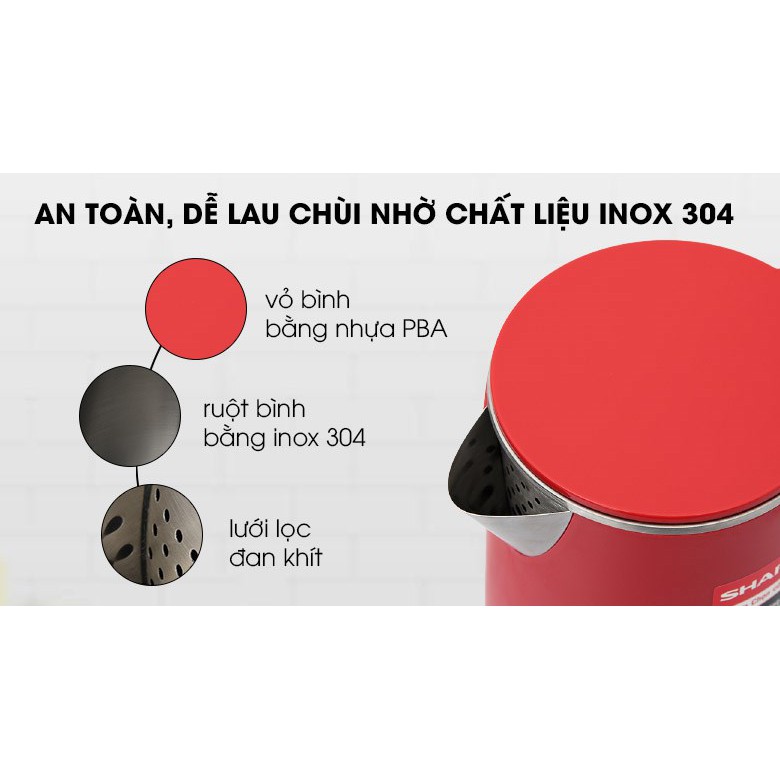 Bình ấm đun siêu tốc Sharp EKJ-10DVPS-RD/BK 1.0 lít inox 304 - Bảo hành 12 tháng chính hãng