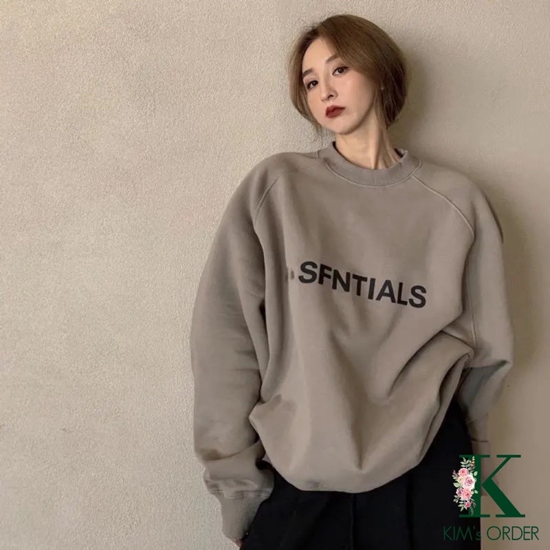 Áo sweater nam nữ Unisex nỉ bông phom rộng màu nâu cổ tròn dài tay chữ ESSENTIAL phong cách Ulzzang Hàn Quốc