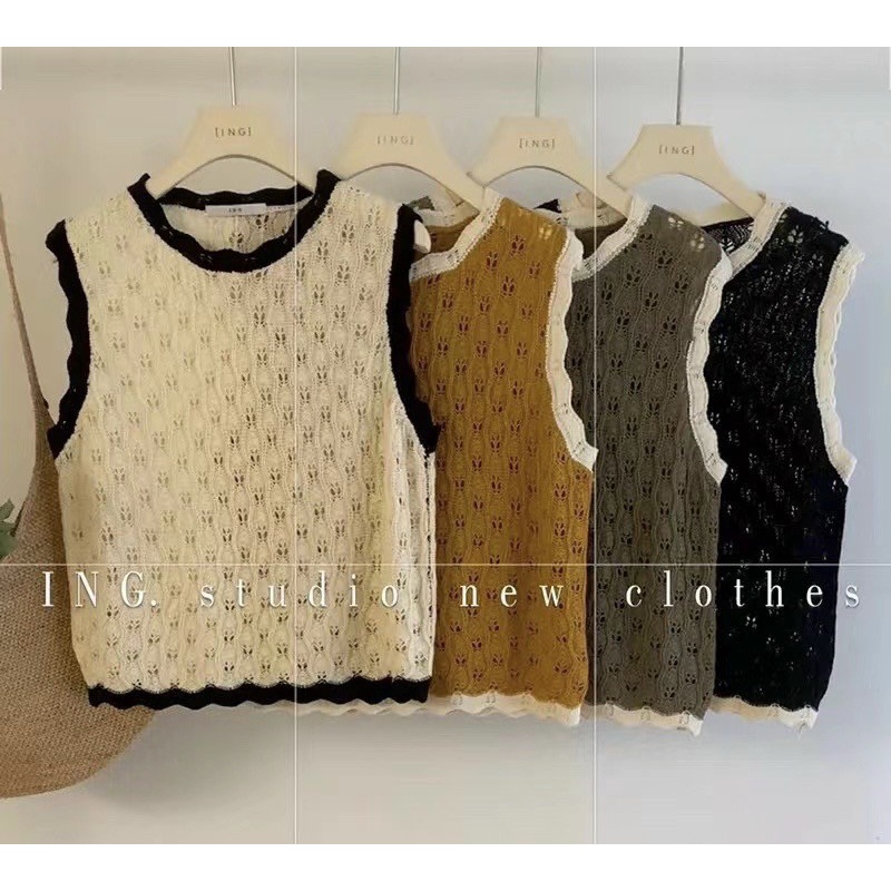 Áo len lưới hoa viền sát nách 4 màu cực xinh