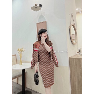 Set váy len QC sát nách kèm áo khoác cdg xịn hịn