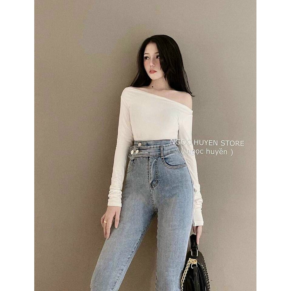 Quần Jean Nữ ôm body rách gối đẹp vải denim mềm co dãn cao cấp-Black Fashion Shop-qn515