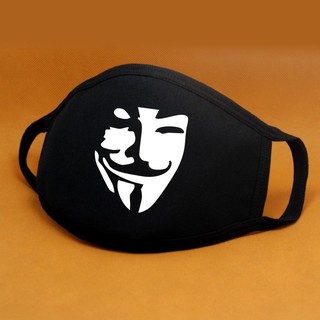 Khẩu trang in hình hacker anonymous màu đen vải cotton chống bụi độc đáo Anime/Manga thiết kế sáng tạo