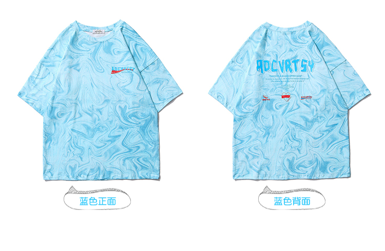 【3 Colors】M-2XL Korean Tops Oversized Tshirt Couple Shirts Summer Blue Tie-dyed Short-sleeved T-shirt Fashion Brand Design a Minority Half-sleeved Shirt