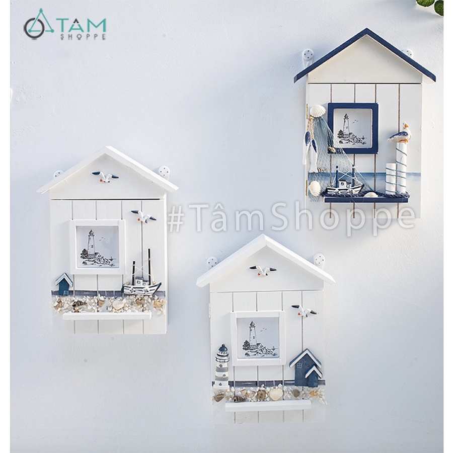Tủ treo chìa khóa ngôi nhà gỗ phong cách biển MHNG-01 TAN