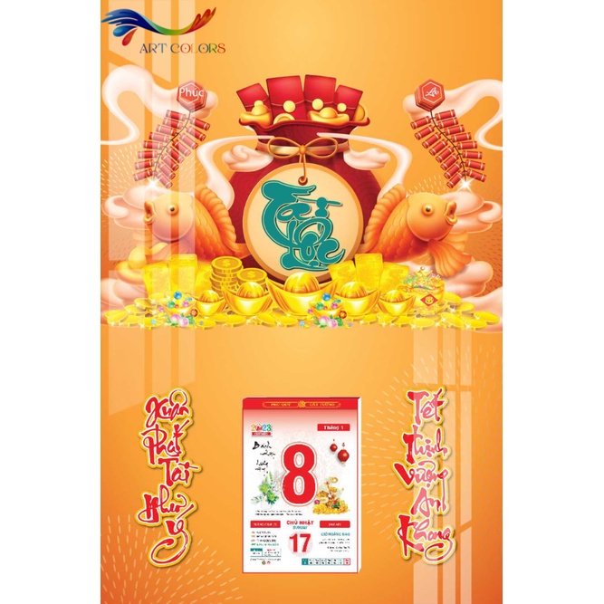 Lịch Gỗ Treo Tường- Lịch Tết Tráng Gương 2024 Chữ Tài Lộc Thư Pháp  TẶNG BLOC ĐẠI