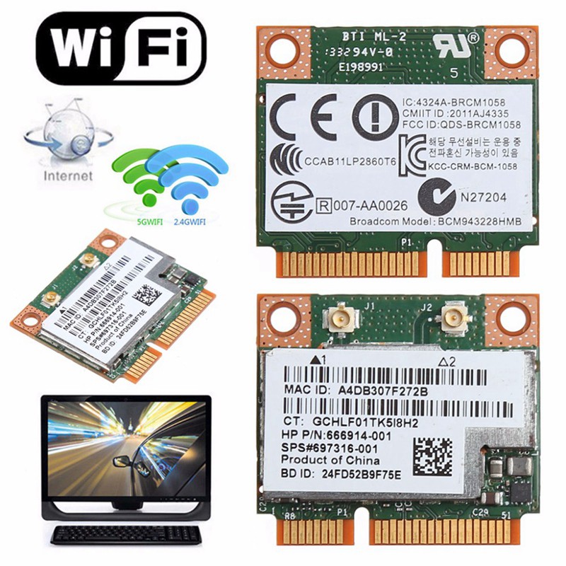 Card Wifi 2.4 + 5g 300m 802.11a / B / G / N Wifi Bluetooth 4.0 Mini Pci-E Cho Hp Bm943228Hmb Sps 718451-001 | BigBuy360 - bigbuy360.vn