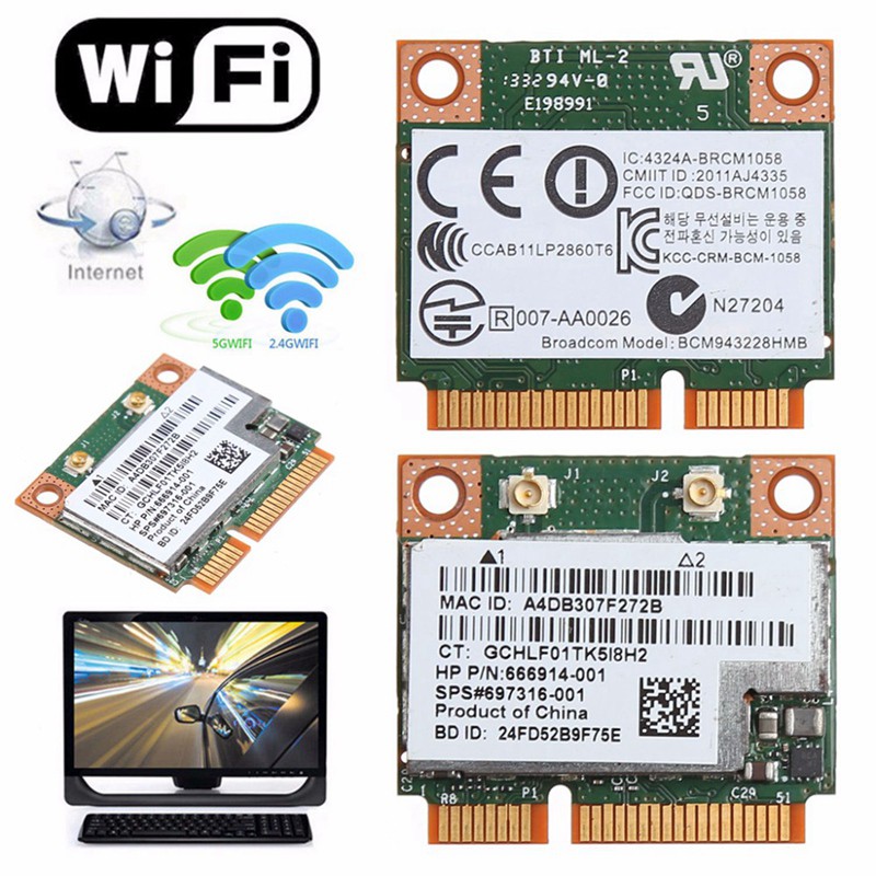 Card Wifi 2.4 + 5g 300m 802.11a / B / G / N Wifi Bluetooth 4.0 thay thế Cho Hp Bcm943228Hmb Sps 718451-001 | WebRaoVat - webraovat.net.vn