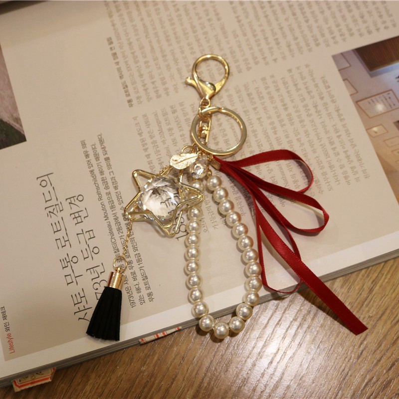 Korean version of the pearl flow soda pendant Dabao Stone Polygonal car Keychain fashion small-hanging