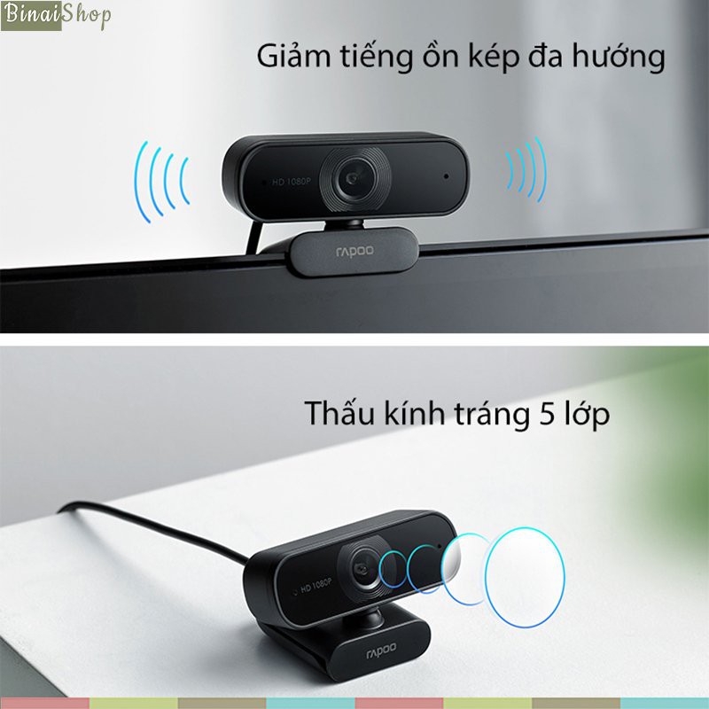 Rapoo C260 - Webcam Họp Trực Tuyến Phân Giải HD 1080p, Góc Siêu Rộng 95°, Tự Động Lấy Nét, Giảm Tiếng Ồn Kép | WebRaoVat - webraovat.net.vn