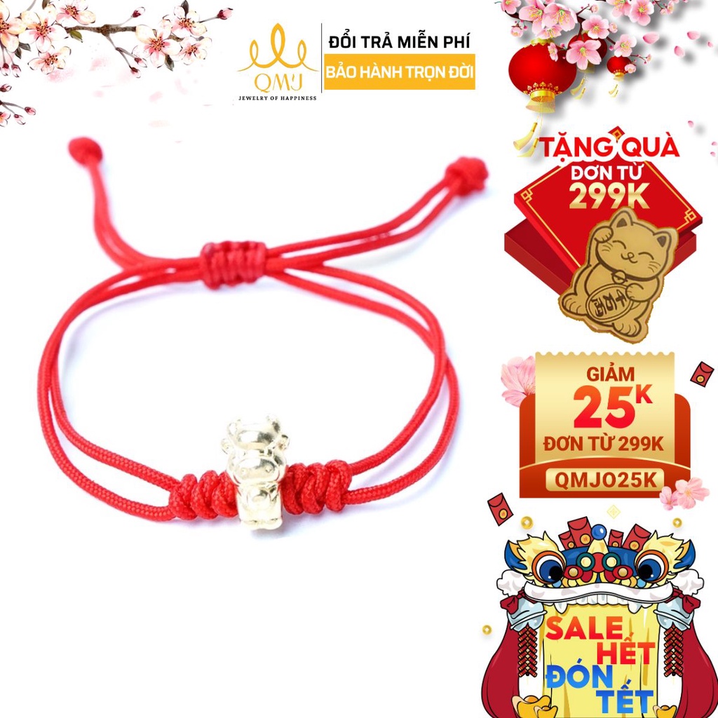 QMJ Vòng đỏ charm Trâu mạ vàng 24k rước tài lộc may mắn về nhà - Q274