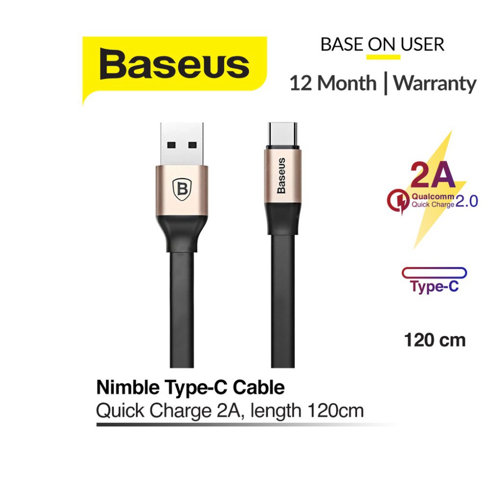 Cáp sạc nhanh Baseus Nimble Type-C, dây dẹt chống rối, chống gãy gập dài 120cm