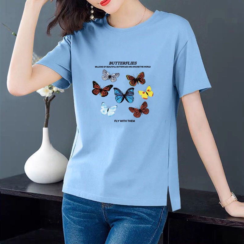 Áo thun tay ngắn dáng rộng in họa tiết thời trang cho phụ nữ trung niên