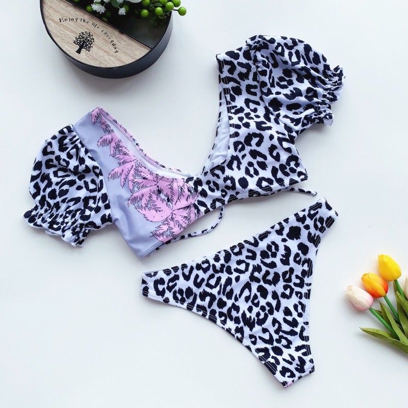 [BKN1146] &lt;ÂU&gt; SET BIKINI TAY NGẮN BEO MIX HỒNG (CẠP CAO)