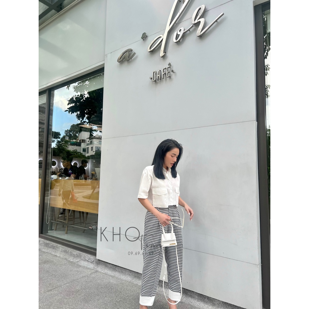 Quần tây baggy caro đen lai trắng