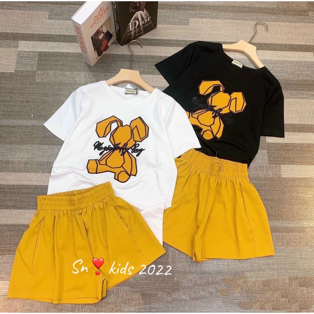 XẢ HÀNG Bộ cộc tay bé gái, bộ quần áo thỏ vàng chất cotton xịn xò cho bé size 8-35kg