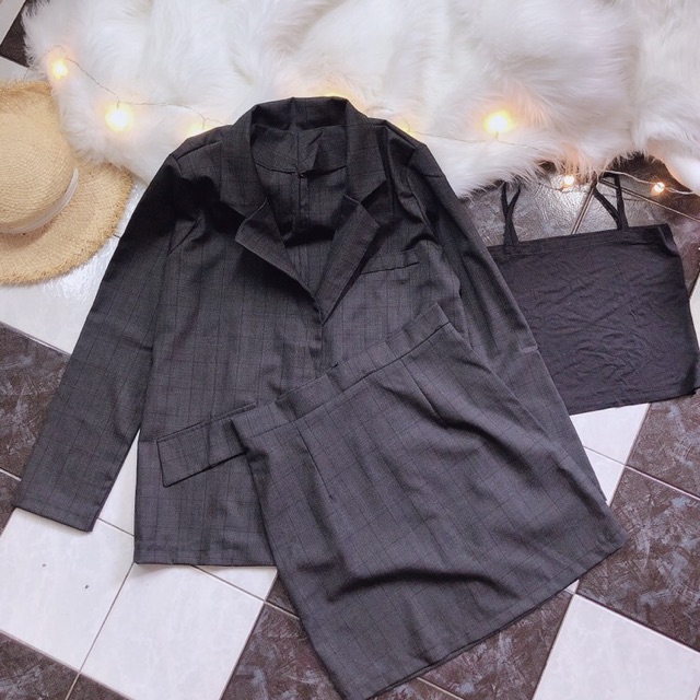 SET VEST CARO VÀ CHÂN VÁY ( SET VEST BLAZER ) phong cách ulzzang | BigBuy360 - bigbuy360.vn