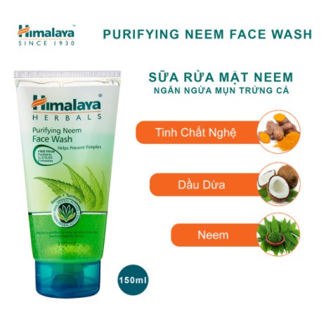 Sữa rửa mặt giảm mụn mờ thâm và sạch dầu thừa Himalaya Purifying Neem Face Wash