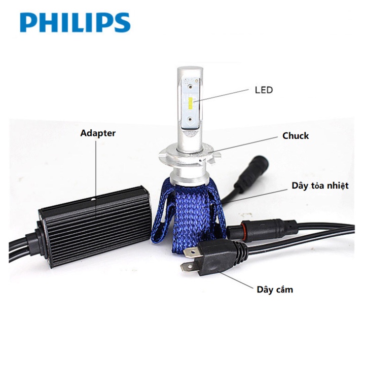 Bộ 2 Bóng đèn pha ô tô Philips - Công suất 16W - Điện áp 12V 6000K LED H7