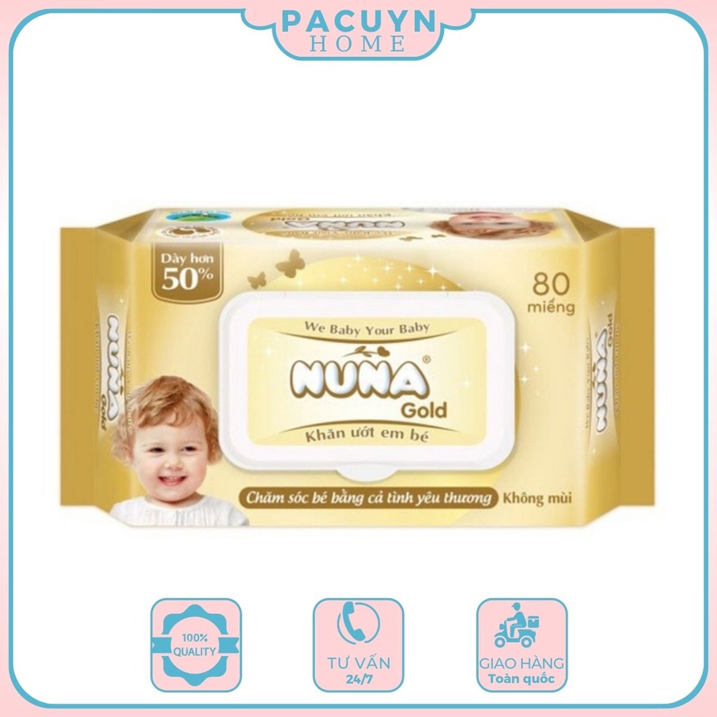 Khăn ướt em bé Nuna Gold siêu dày không mùi mẫu mới 80 miếng Hàng Chính Hãng PU006