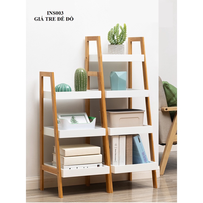 Giá sách gỗ tre nhập khẩu, kệ sách 3,4 tầng cao cấp