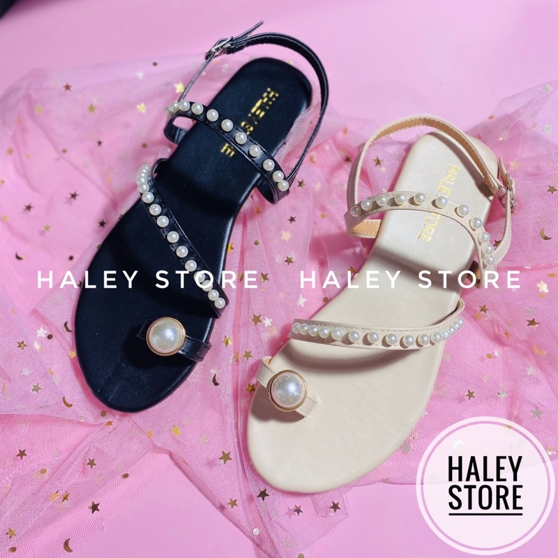 Giày sandal nữ HALEY STORE đế bệt quai mảnh xỏ ngón đính ngọc khoá cài rẻ bền đẹp đi chơi đi học đi tiệc đi du lịch