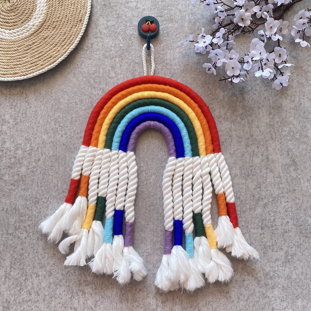 Cầu vồng dài 30cm macrame treo tường, decor phòng