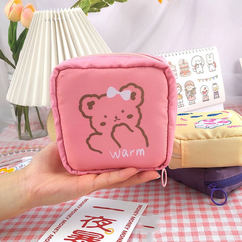 Túi Đựng Khăn Giấy / Tiền Xu Bằng Cotton Chống Nước In Họa Tiết Hoạt Hình Dễ Thương Tiện Dụng