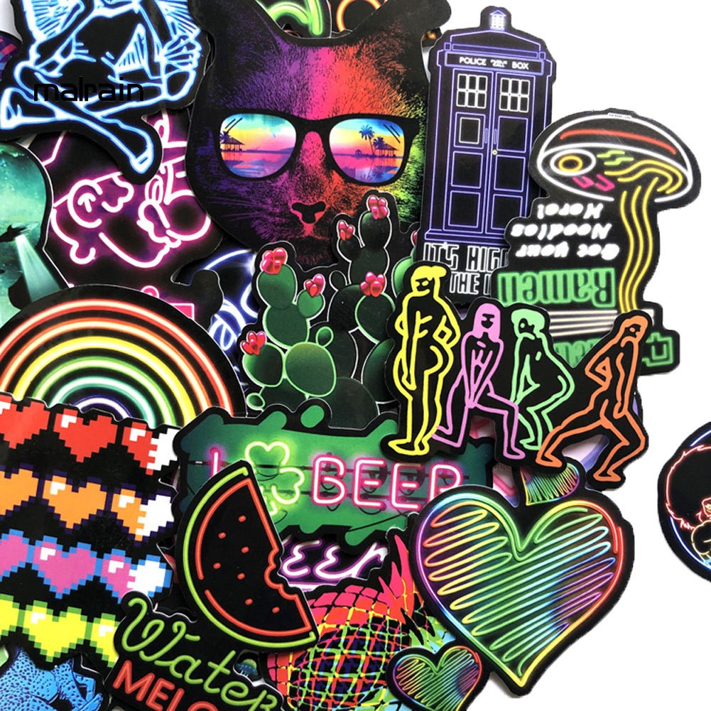 Bộ 75 sticker ánh neon dùng trang trí laptop / vali trang trí