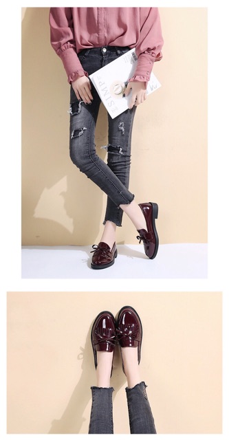 (Có sẵn) GO9 Giày Oxford nữ sinh Nhật Bản có tua điệu đà đính nơ phía trước