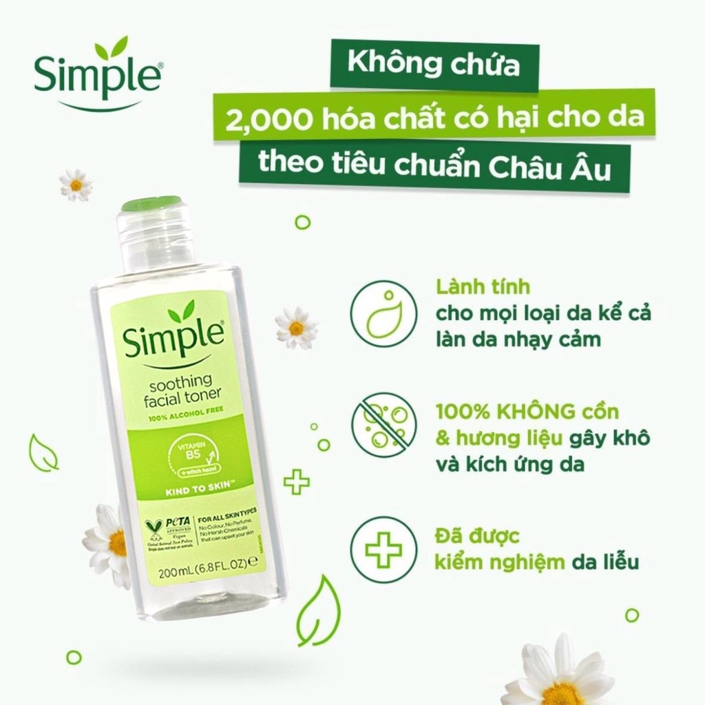 Toner Simple Nước Hoa Hồng Làm Dịu Và Cân Bằng Độ Ẩm Cho Da Lành Tính 200ml