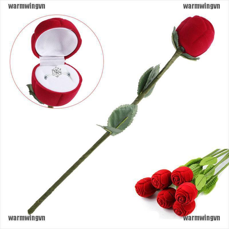 Hộp Đựng Nhẫn Đính Hôn Hình Hoa Hồng Đỏ Lãng Mạn Thời Trang