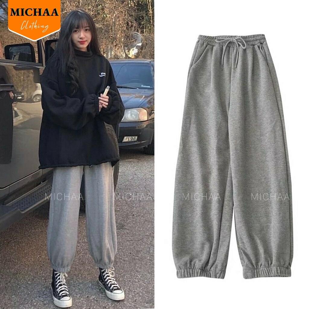 Quần Nỉ JOGGER TRƠN Nữ Basic, Quần Nỉ Da Cá Ống Boom Unisex 2 Màu Siêu Hot MICHAA