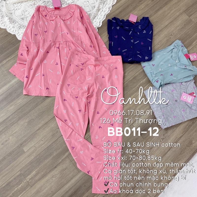 Có Bigsize 40-85kg Bộ bầu cotton & sau sinh dài tay hàng đẹp có khoá kéo