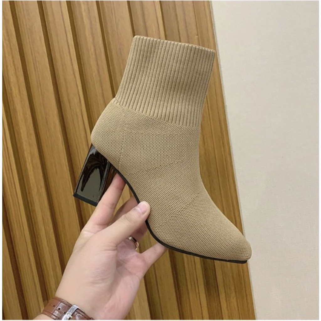 (S175) Bốt len nữ gót gương cạp dọc, gót 7 phân (mã 8807)
