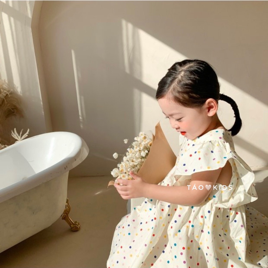Váy, Đầm chấm bi bé gái thiết kế đơn giản sang chảnh
