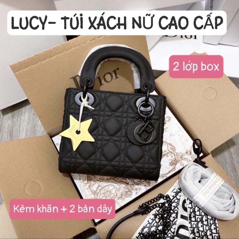 Túi chữ Đ vân 3 ô da lì size 17 kèm khăn 2 bản dây full 2 box hàng QC cao cấp