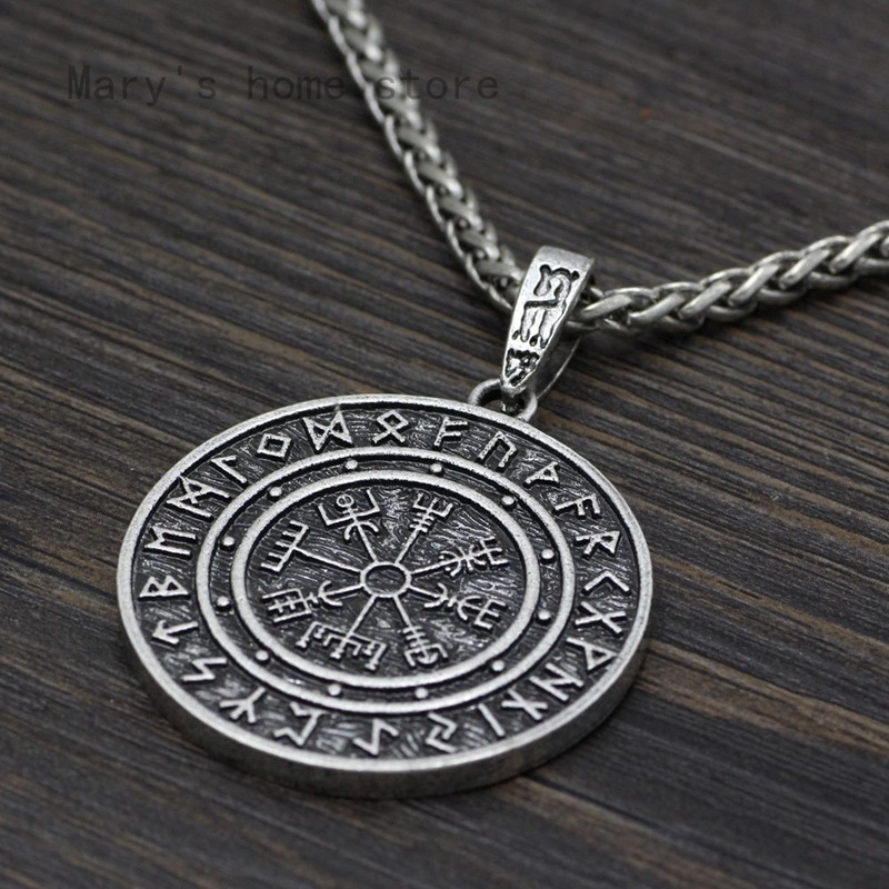 Vòng cổ mặt la bàn biểu tượng âm dương phong cách Viking Vegvisir