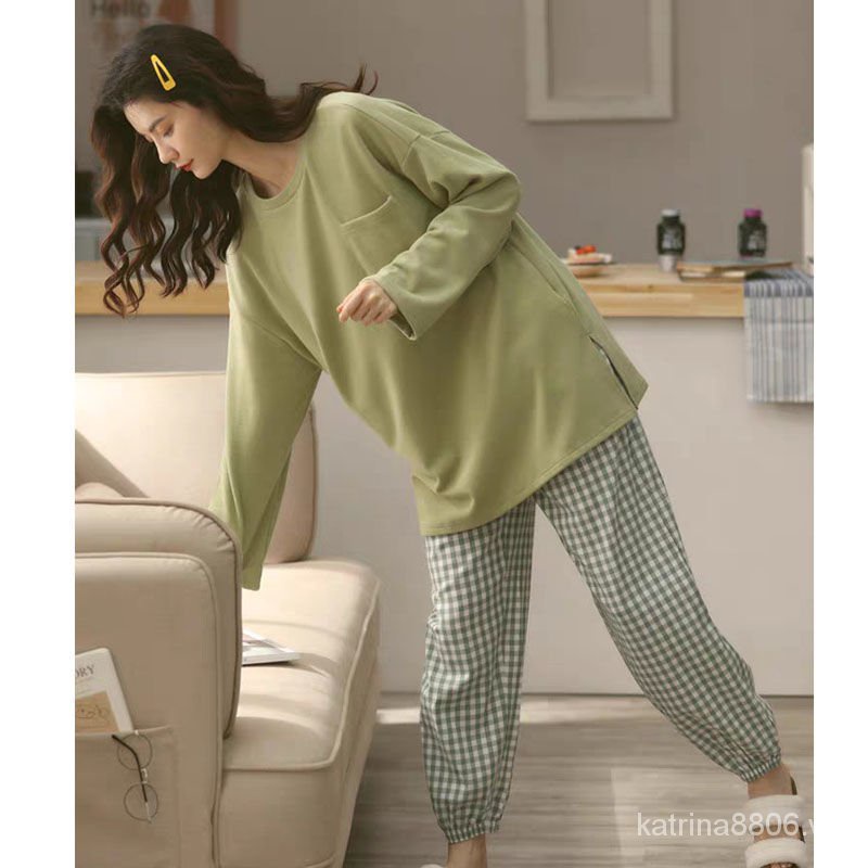 Đồ ngủ cotton tay dài thời trang thu đông Hàn Quốc mới cho nữ