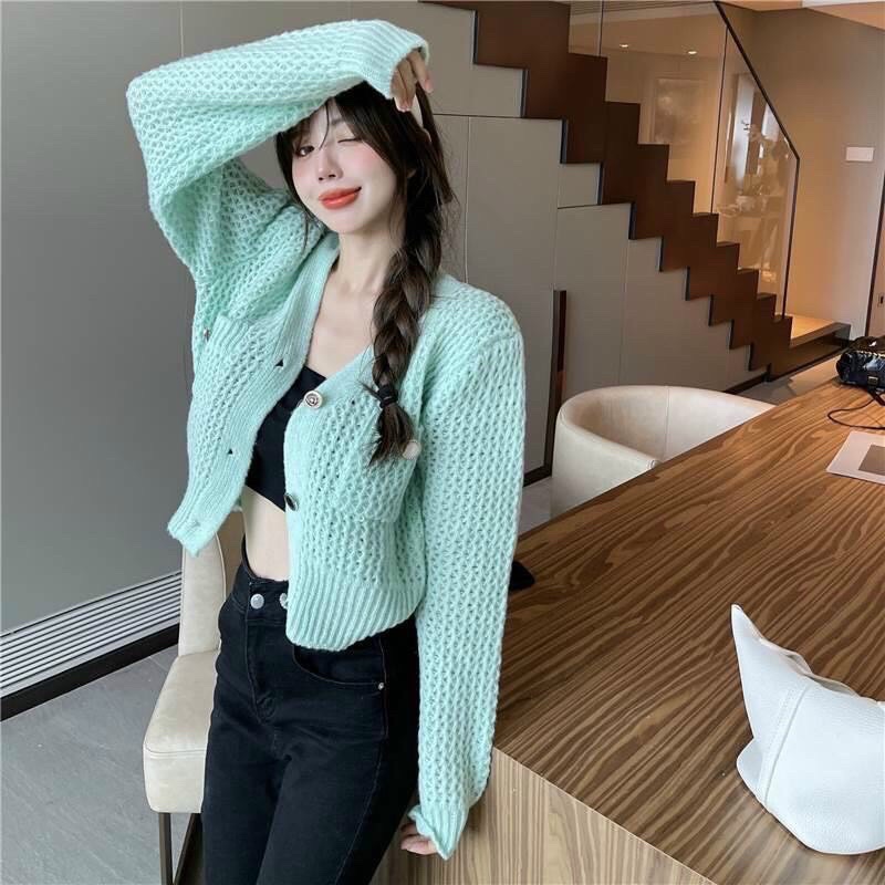 ÁO LEN MỎNG CÓ NÚT PHỐI TÚI HAI MÀU XINH XẮN