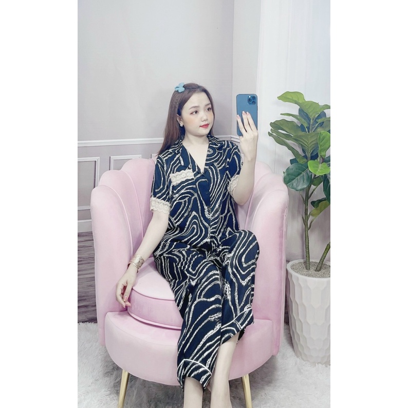 Bộ pijama lụa mango bigsize nữ cộc tay quần dài phối ren cute dễ thương phong cách hàn quốc BLD01